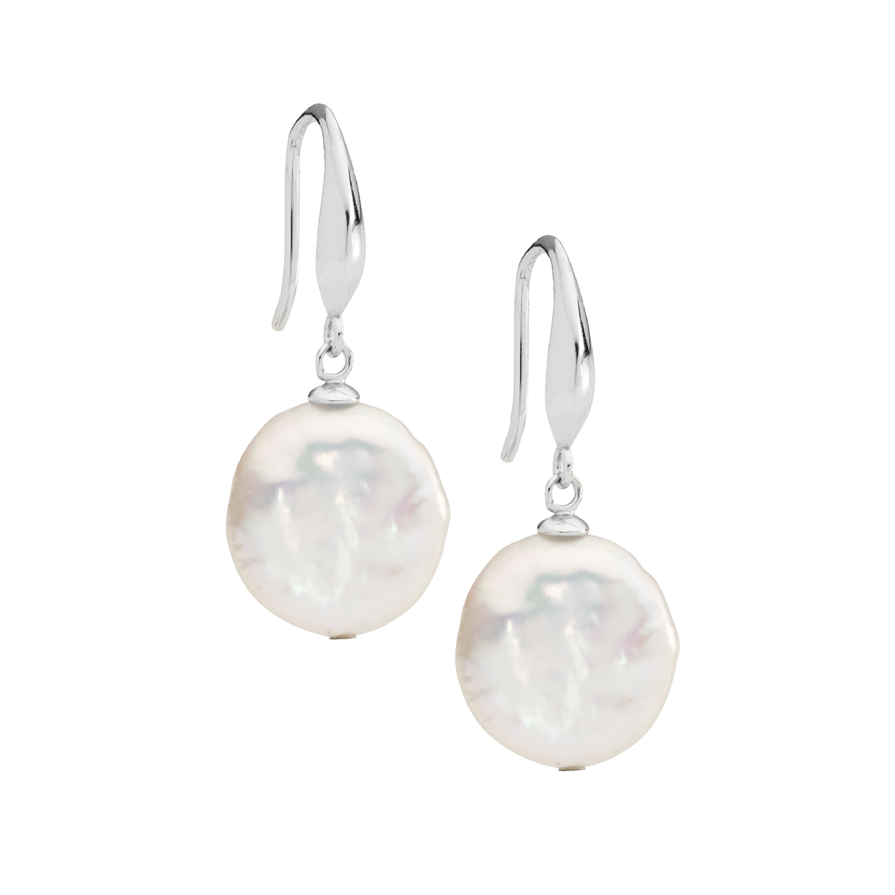 Sterling Silver 12mm freshwater coin pearl earrings on shp hook