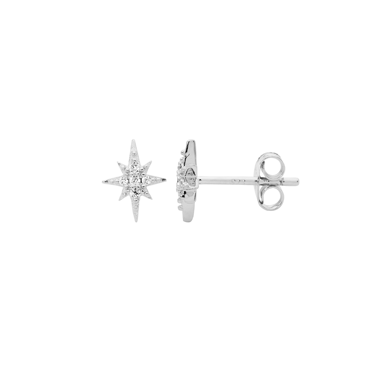 Sterling Silver white cz star stud earrings