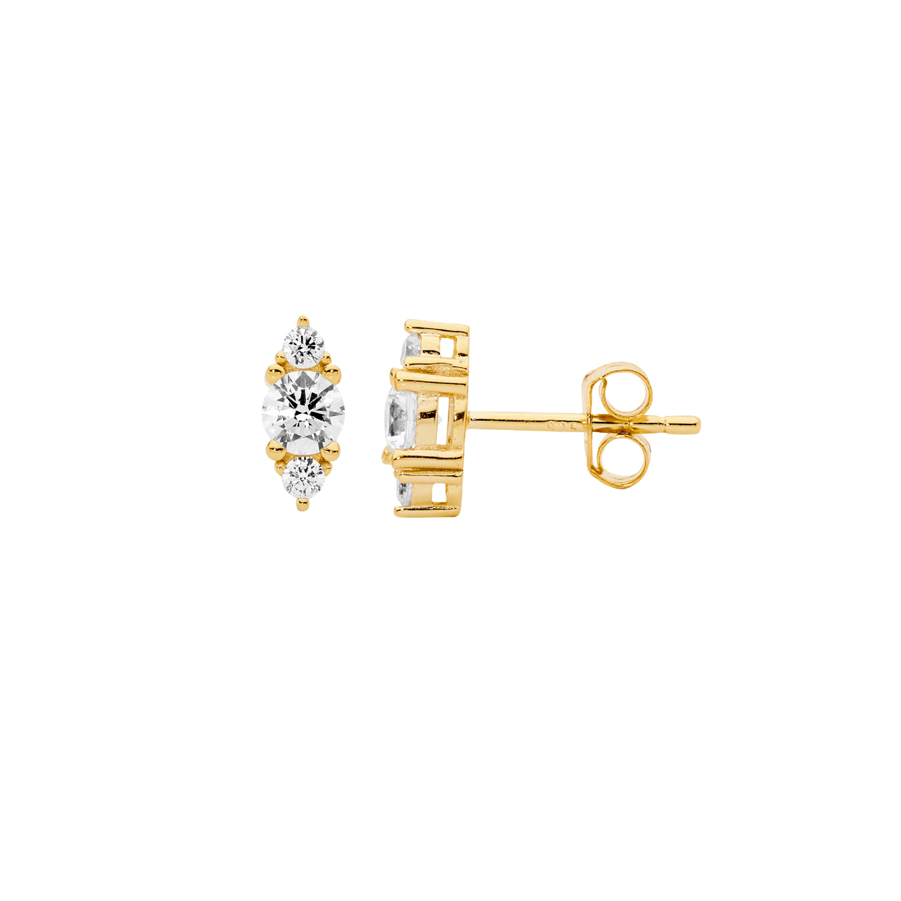 Sterling Silver 3x white cz stud earrings  with  gold plating