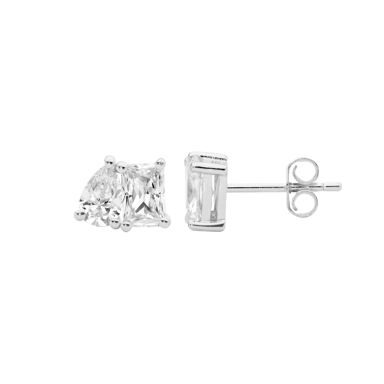 Sterling Silver emerald & pear cut white cz stud earrings