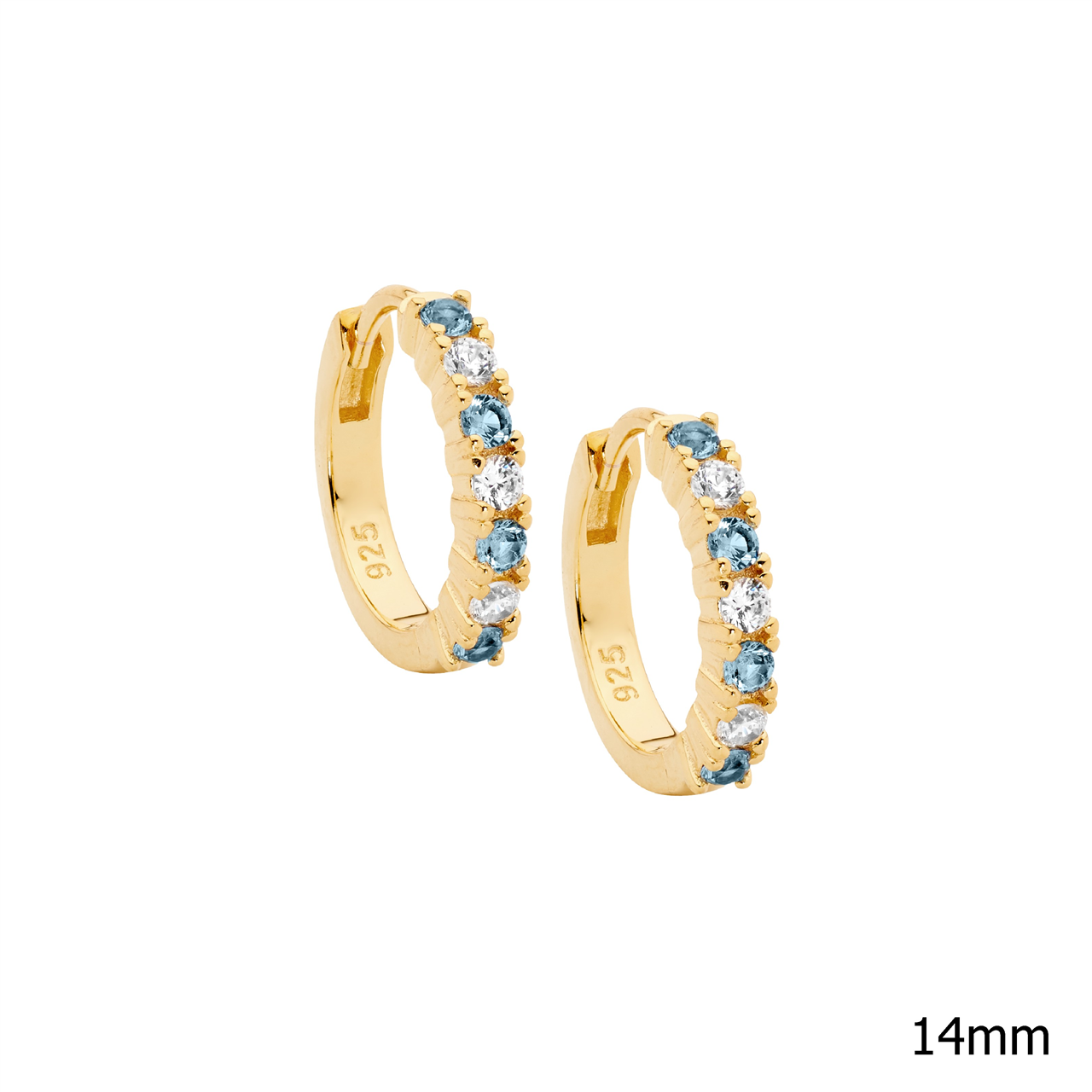 Sterling Silver spinel & white cz 14mm hoop earrings  with gold plating