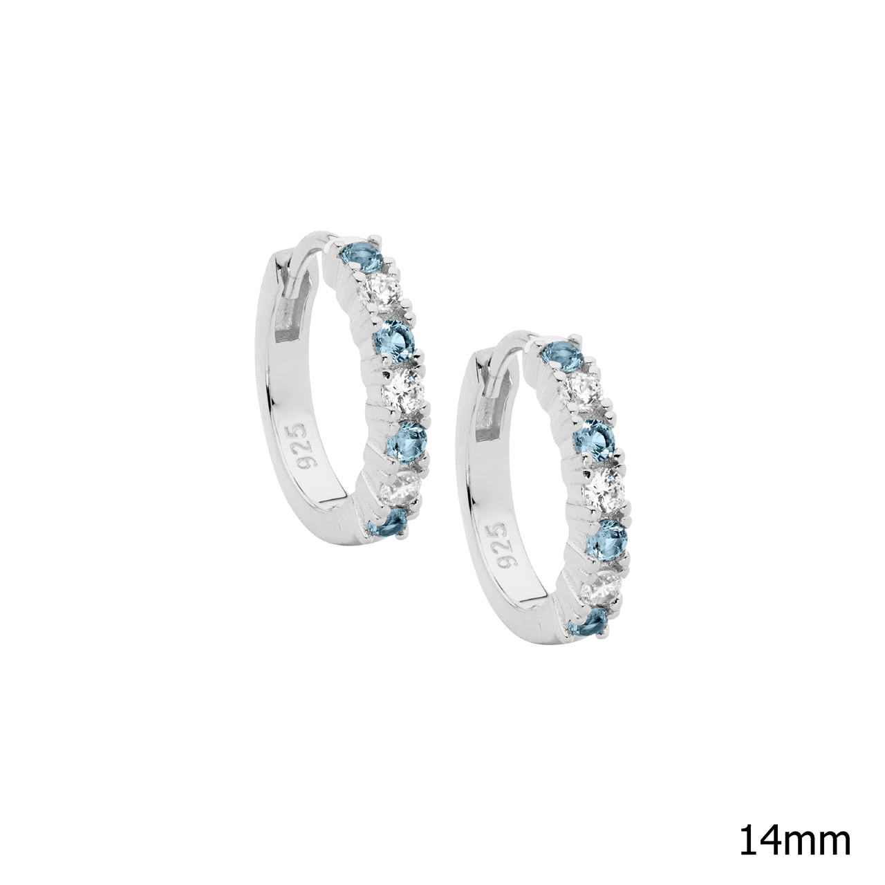 Sterling Silver spinel & white cz 14mm hoop earrings