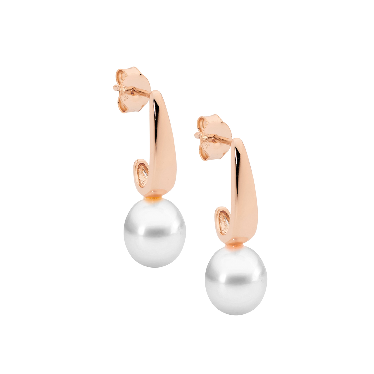 Sterling Silver drop earrings  with  freshwater pearl & rose gold plating