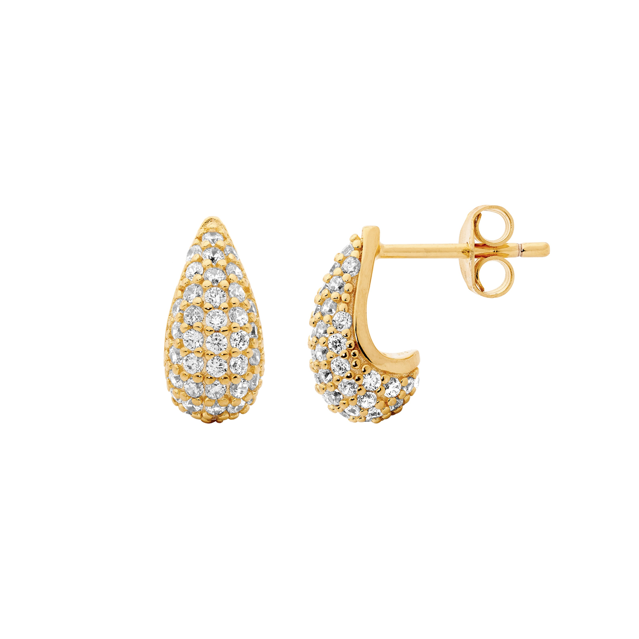 Sterling Silver white cz pave 12mm tear drop earrings  with gold plating