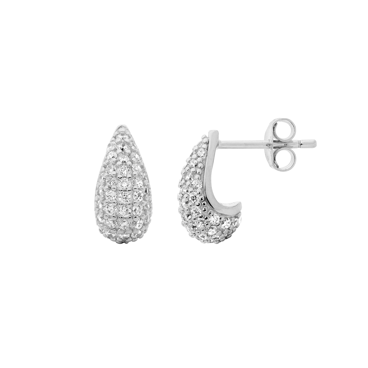 Sterling Silver white cz pave 12mm tear drop earrings