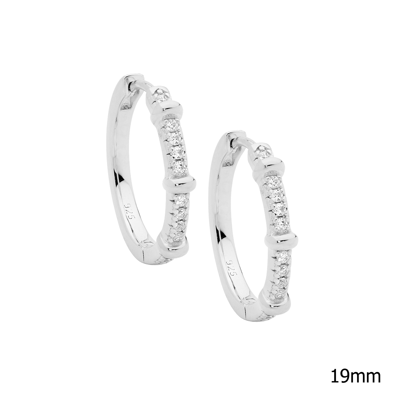 Sterling Silver 19mm white cz hoop earrings  with  3x bands