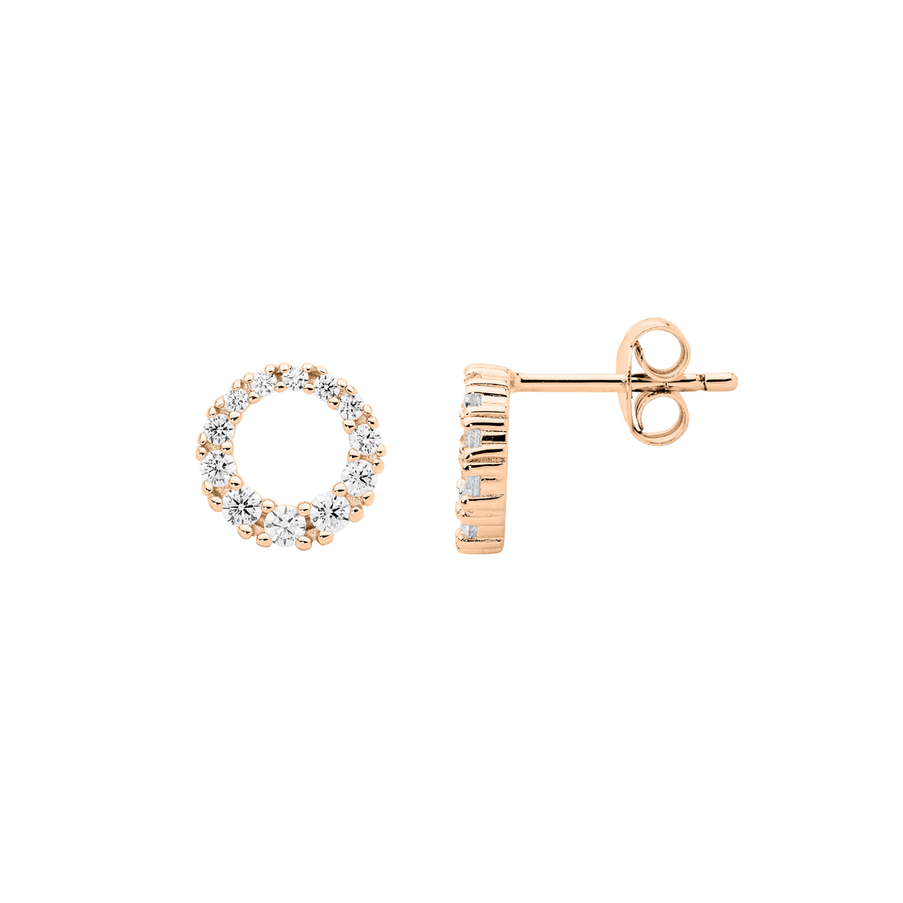 Sterling Silver gradual white cz 9mm circle earrings  with rose gold plating