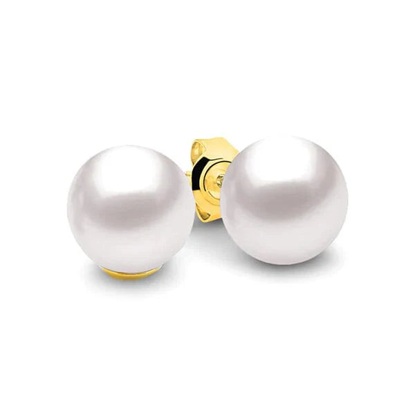9CT YELLOW GOLD 7MM WHITE FRESHWATER PEARL STUD EARRINGS: