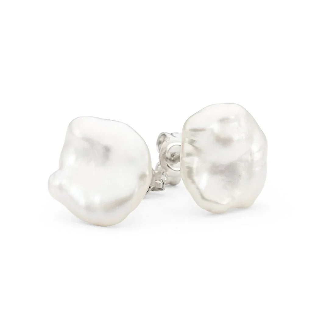 STERLING SILVER 12-13MM WHITE KESHI FWP STUDS