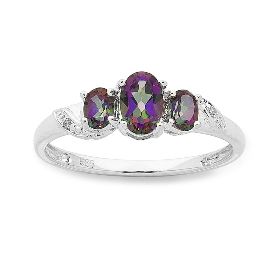 Sterling Silver mystic topaz& Diamond ring