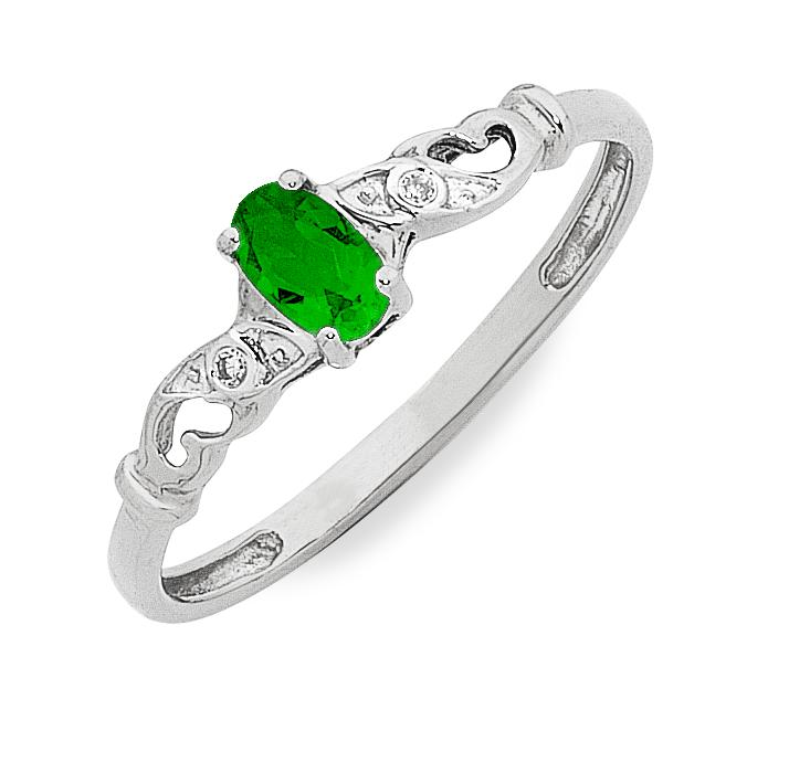 9ct White Gold NATURAL EMERALD & Diamond RING