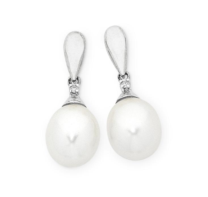 9CY White Gold Diamond & PEARL EARRINGS