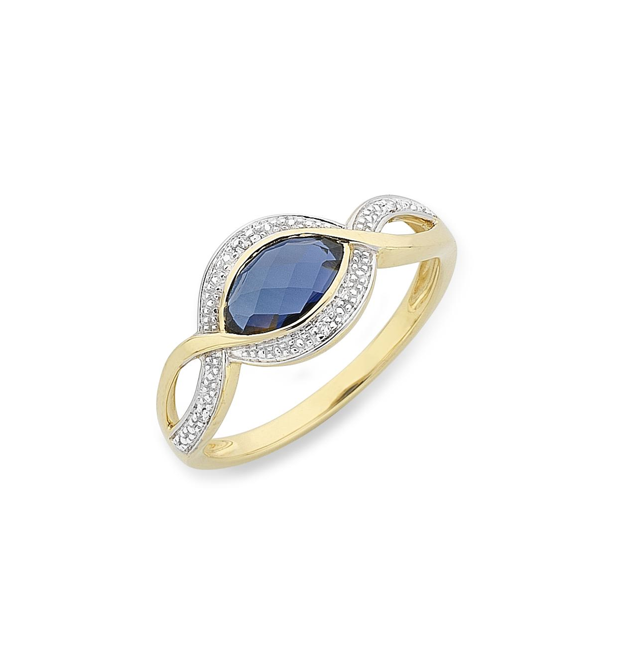 9ct Yellow Gold created  sapphire & Diamond ring