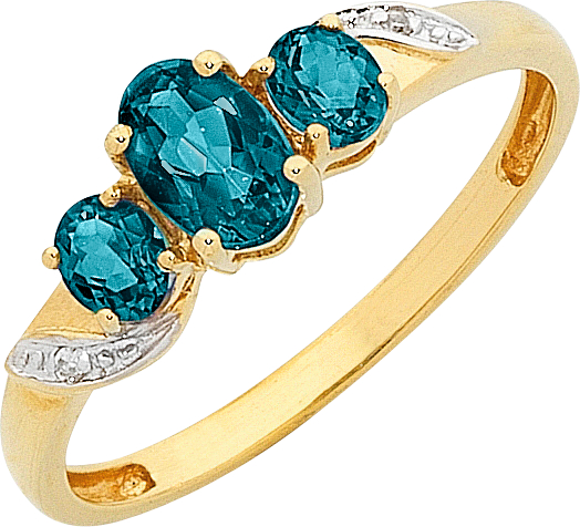 9ct Yellow Gold LONDON BLUE TOPAZ & Diamond RING DEC