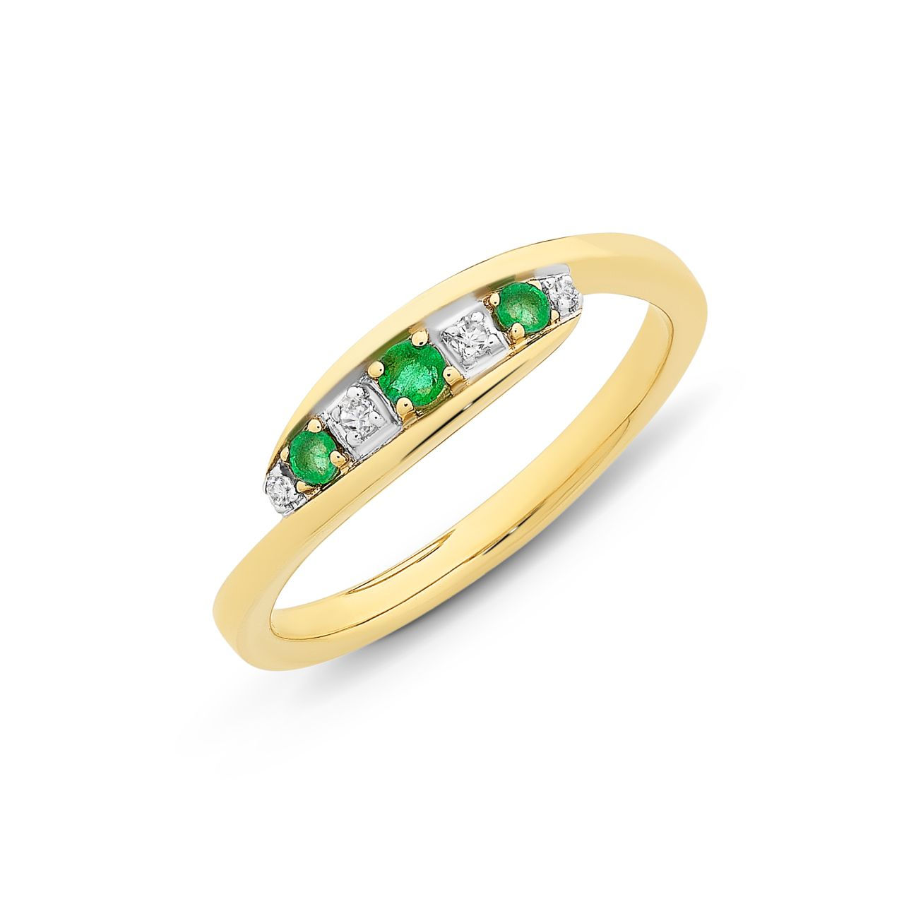 9ct Yellow Gold NATURAL EMERALD & Diamond RING