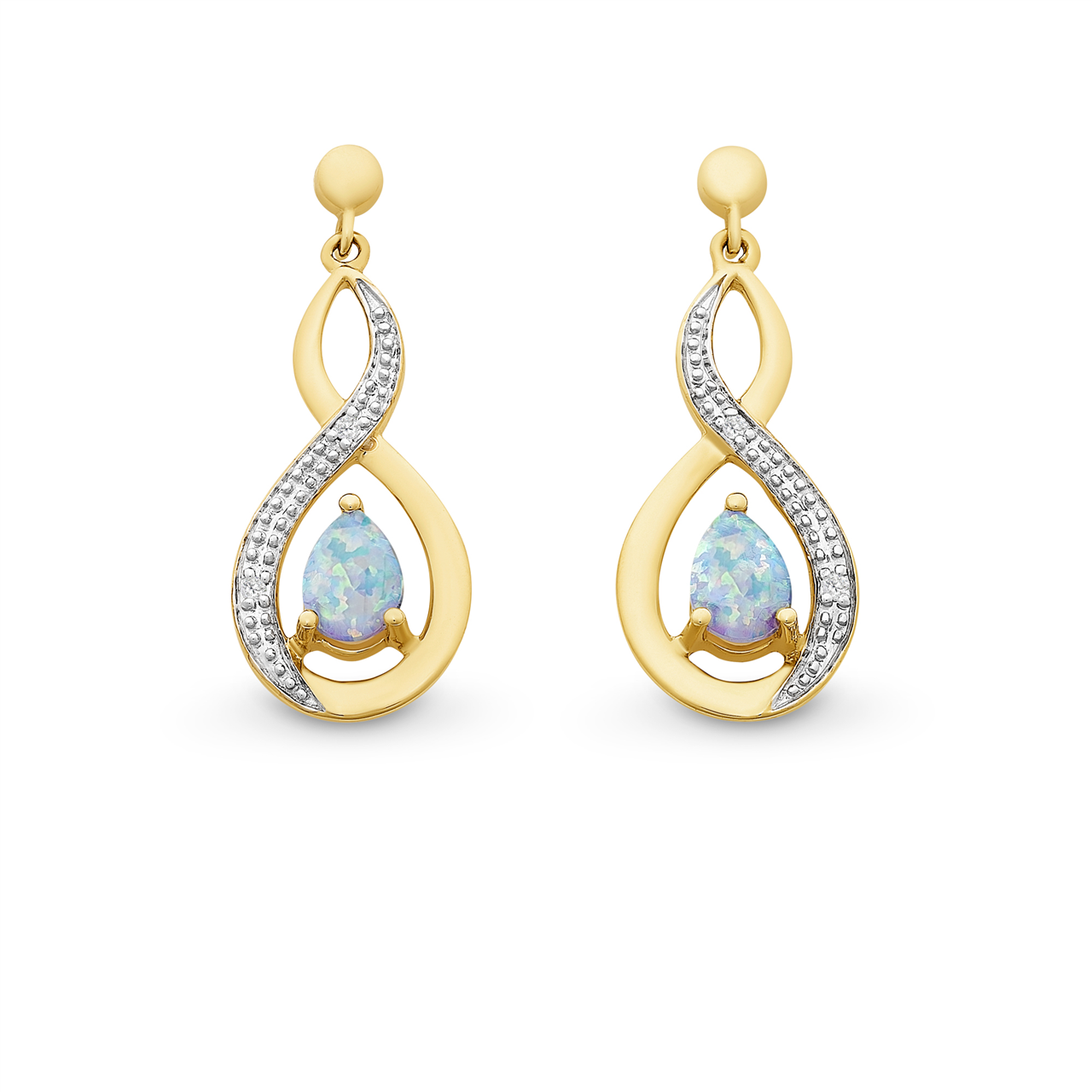 9ct Yellow Gold CREATED OPAL & Diamond EARRINGS