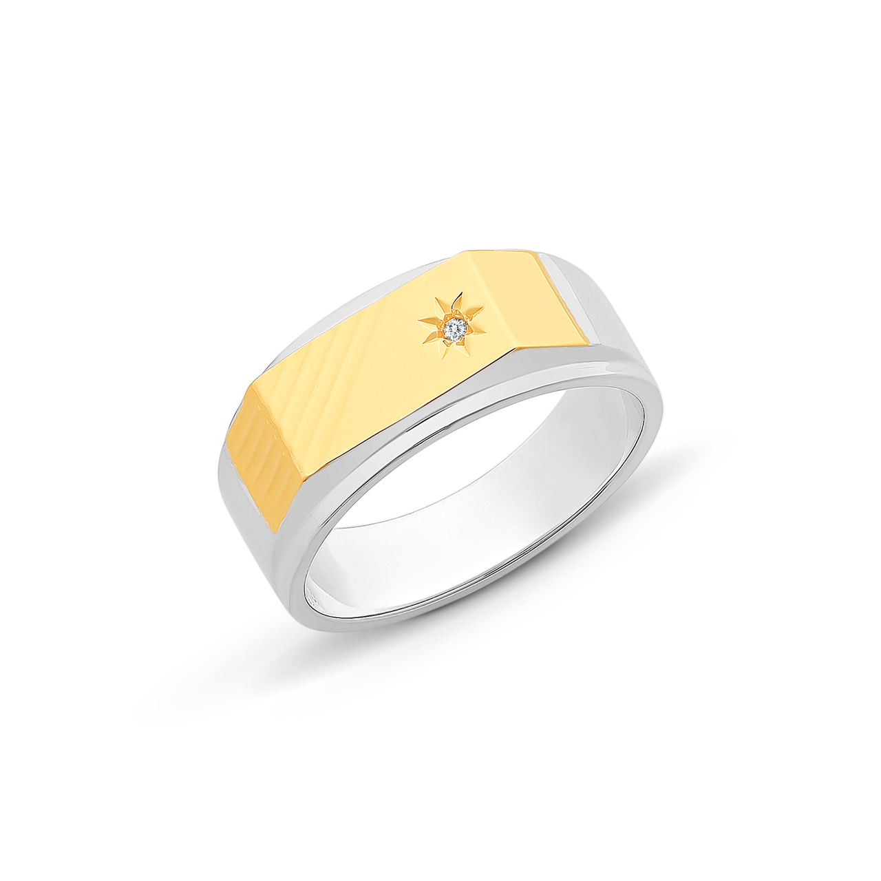 9ct gold & ss Diamond gents ring