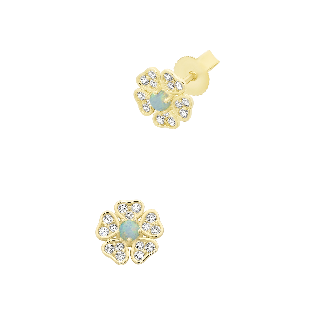 9ct Yellow Gold created  OPAL & CZ EARRINGS