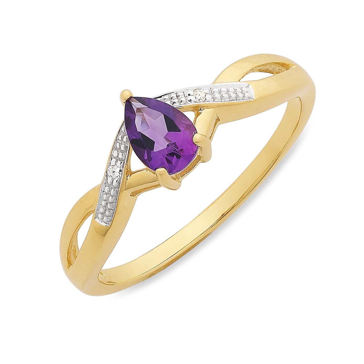 9ct Yellow Gold Amethyst & Diamond ring