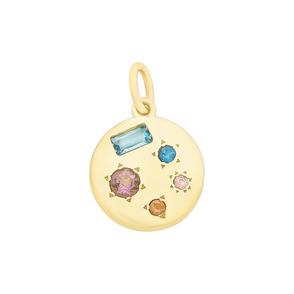 9ct Yellow Gold BLUE TOP, AMETH, PINK TORM ,CREATED PINK SAPP PEND