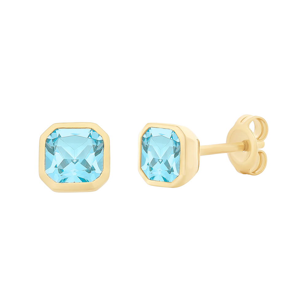9ct Yellow Gold blue topaz studs