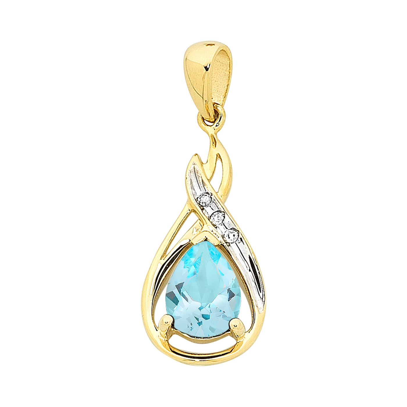Lacouron 9ct Yellow Gold Diamond & blue topaz pendant