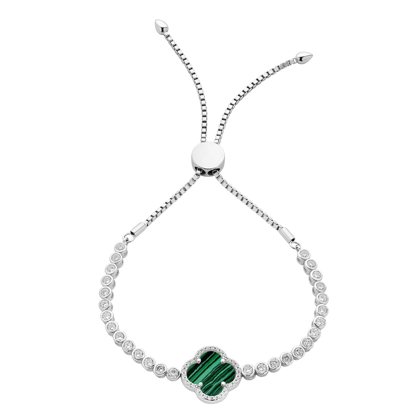 Sterling Silver CZ created malachite bracelet