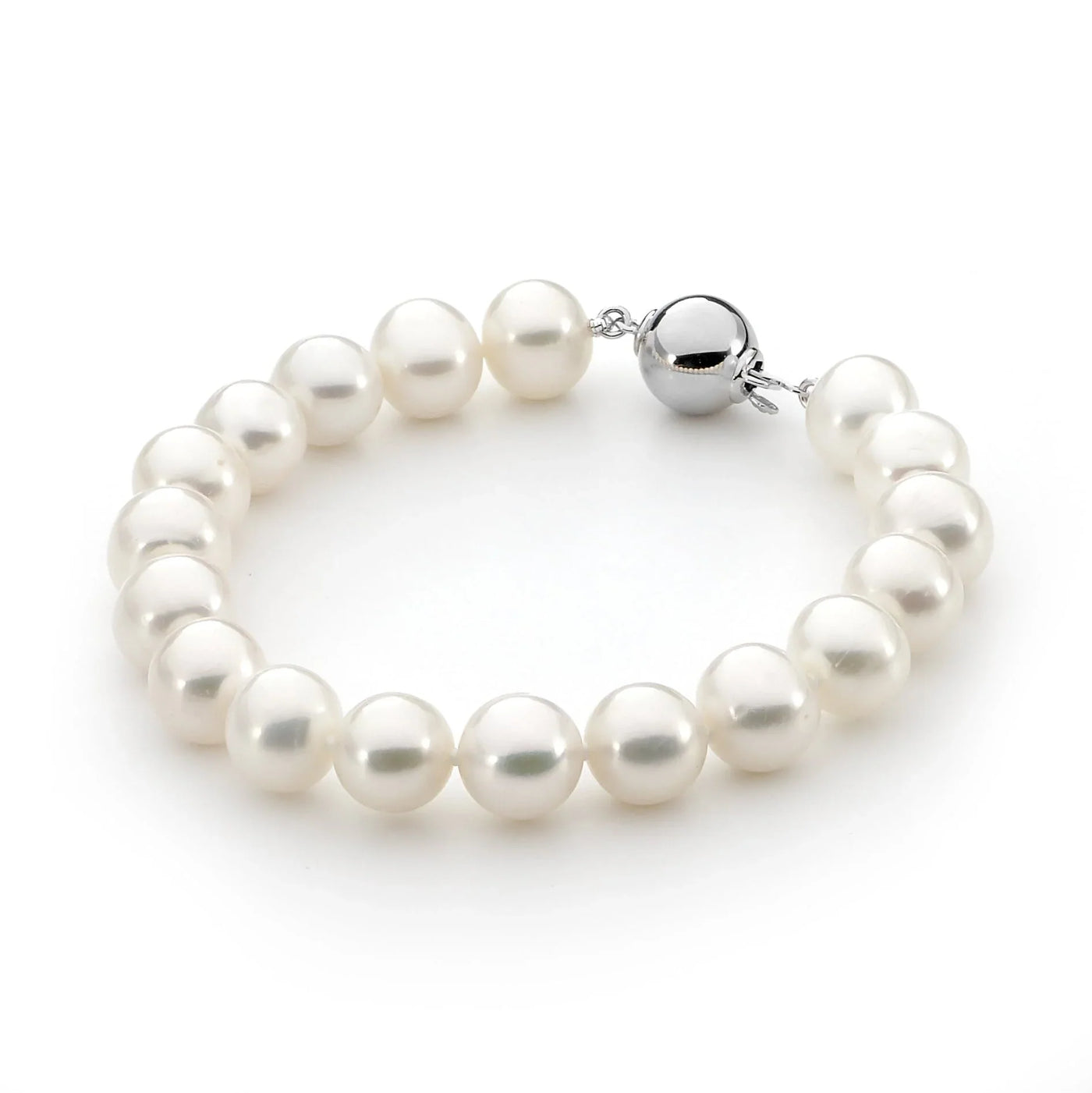 WHITE ROUND 9.5-10.5MM FWP BRACELET Sterling silver CLASP 19CM
