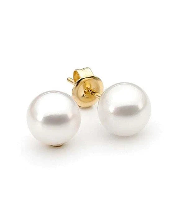 18CT YELLOW GOLD 7.5-8MM JAPANESE AKOYA PEARL STUDS WITH HIGH QUALITY BUTTERFLY STUD BACKS