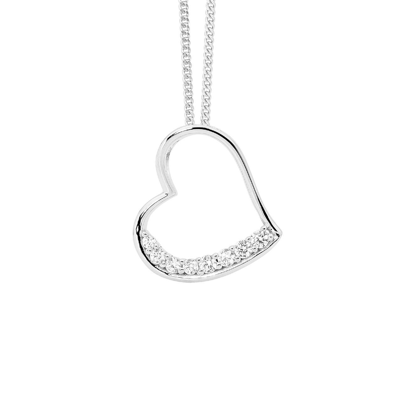 Sterling Silver Heart Pendant  with  8 x White CZ