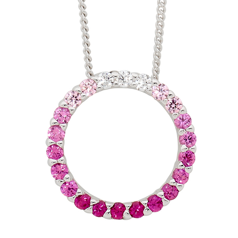 Sterling Silver 15MM OPEN CIRCLE PENDANT  with OMBRE WHITE & PINK CZ