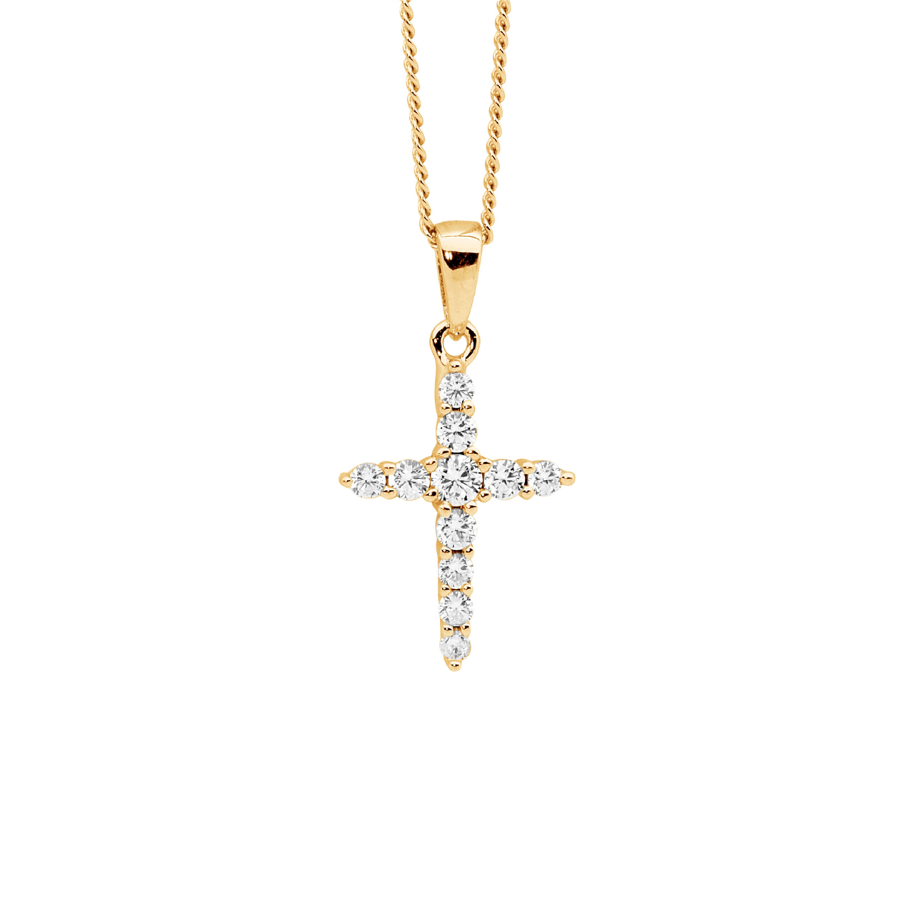 Sterling Silver White CZ 15mm cross pendant  with gold plating