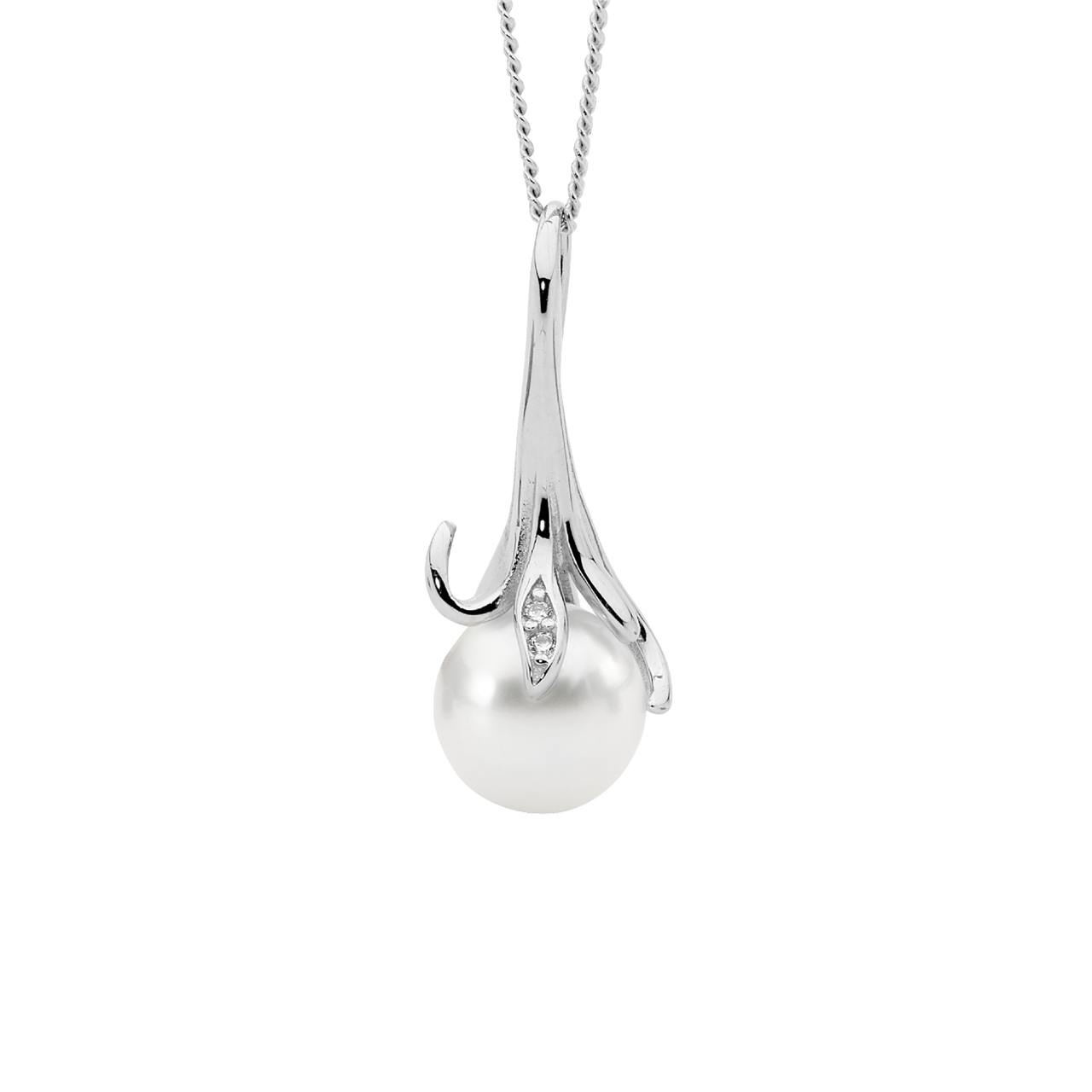 Sterling Silver White CZ  with  freshwater pearl pendant
