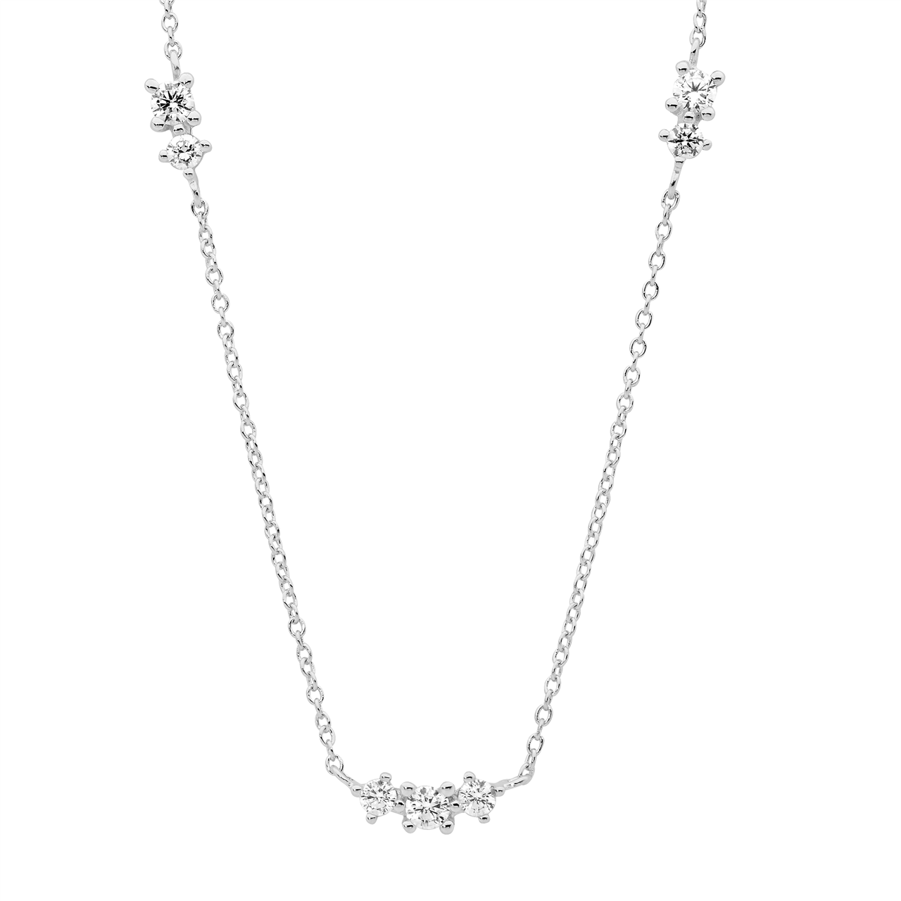 Sterling Silver White CZ x3 groups on 40cm chain plus 5cm ext.