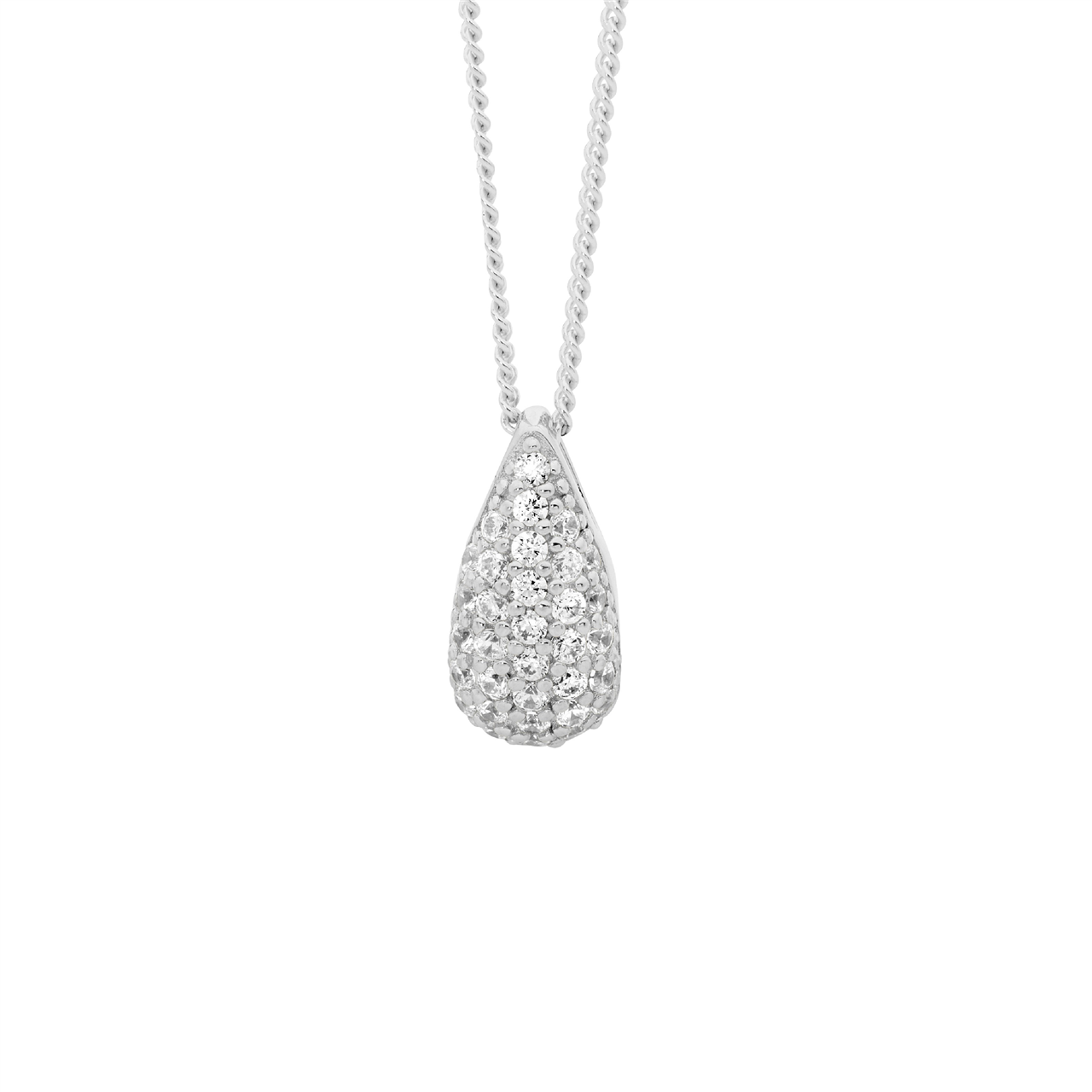 Sterling Silver White CZ pave 12mm tear drop pendant