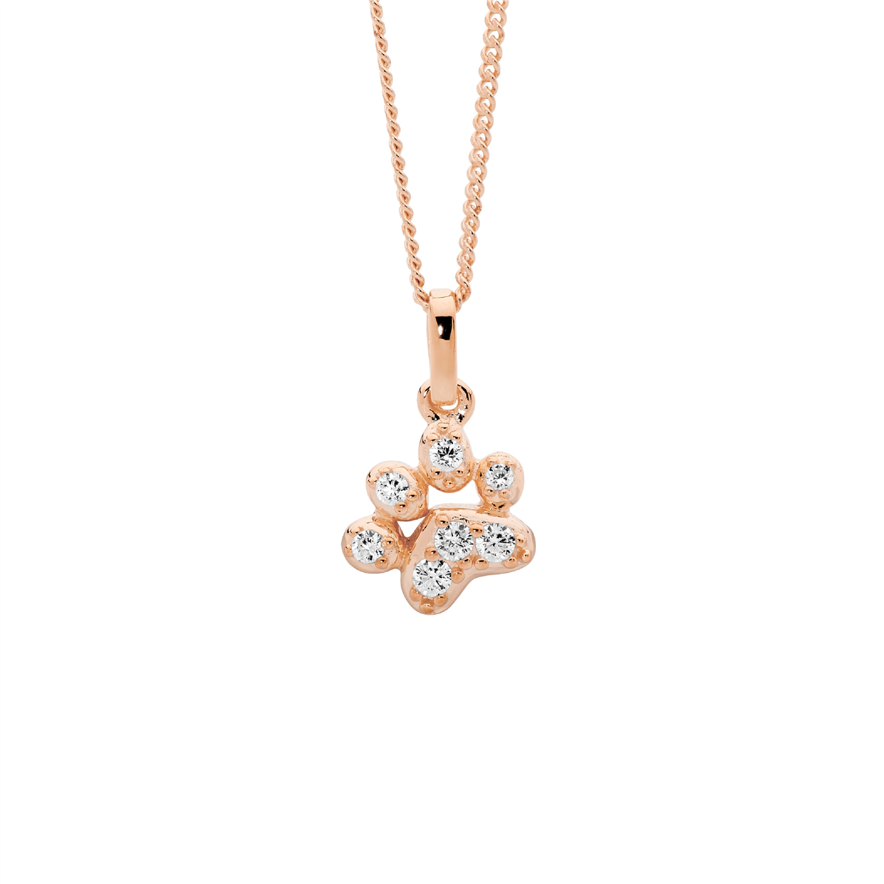 Sterling Silver White CZ paw pendant  with rose gold plating