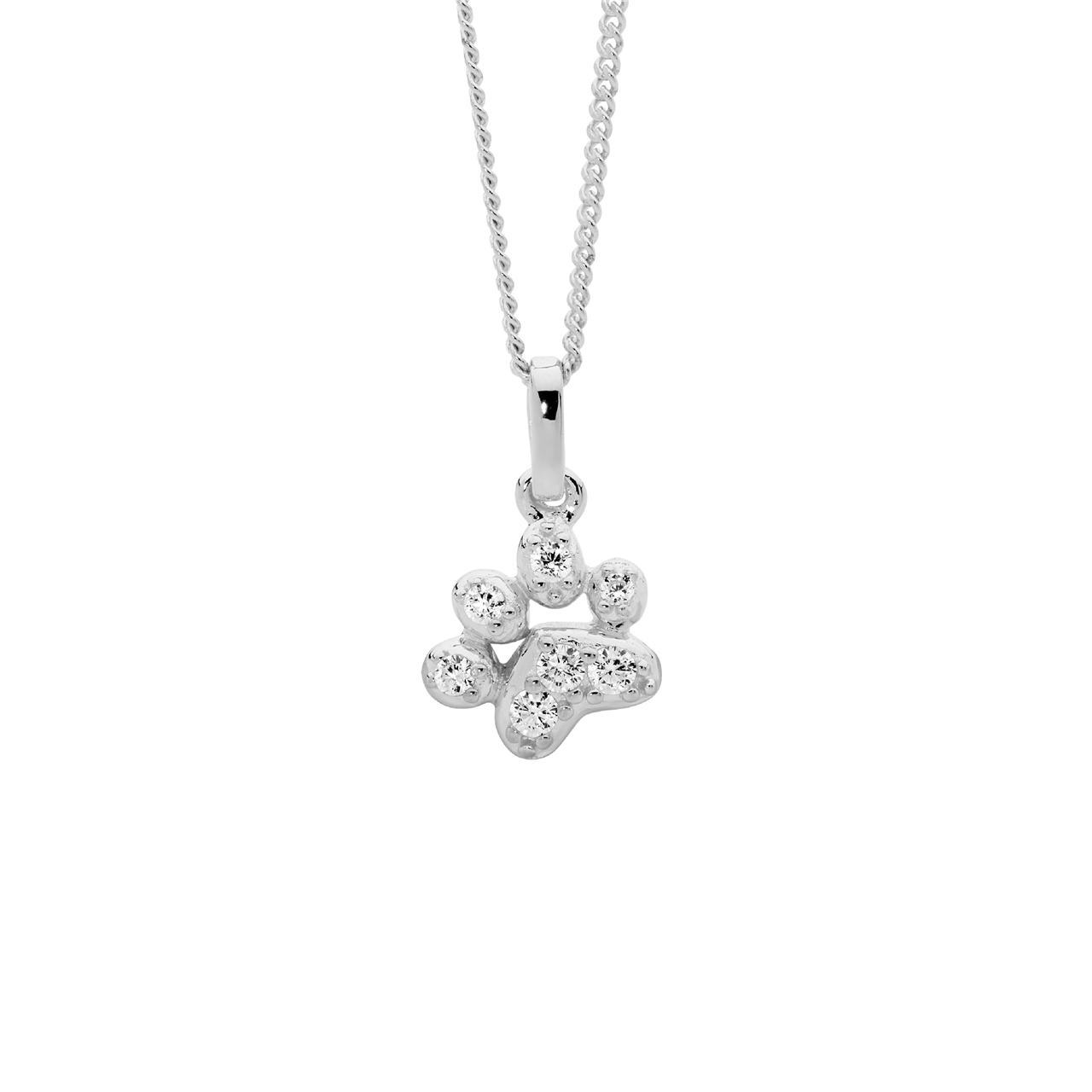 Sterling Silver White CZ paw pendant