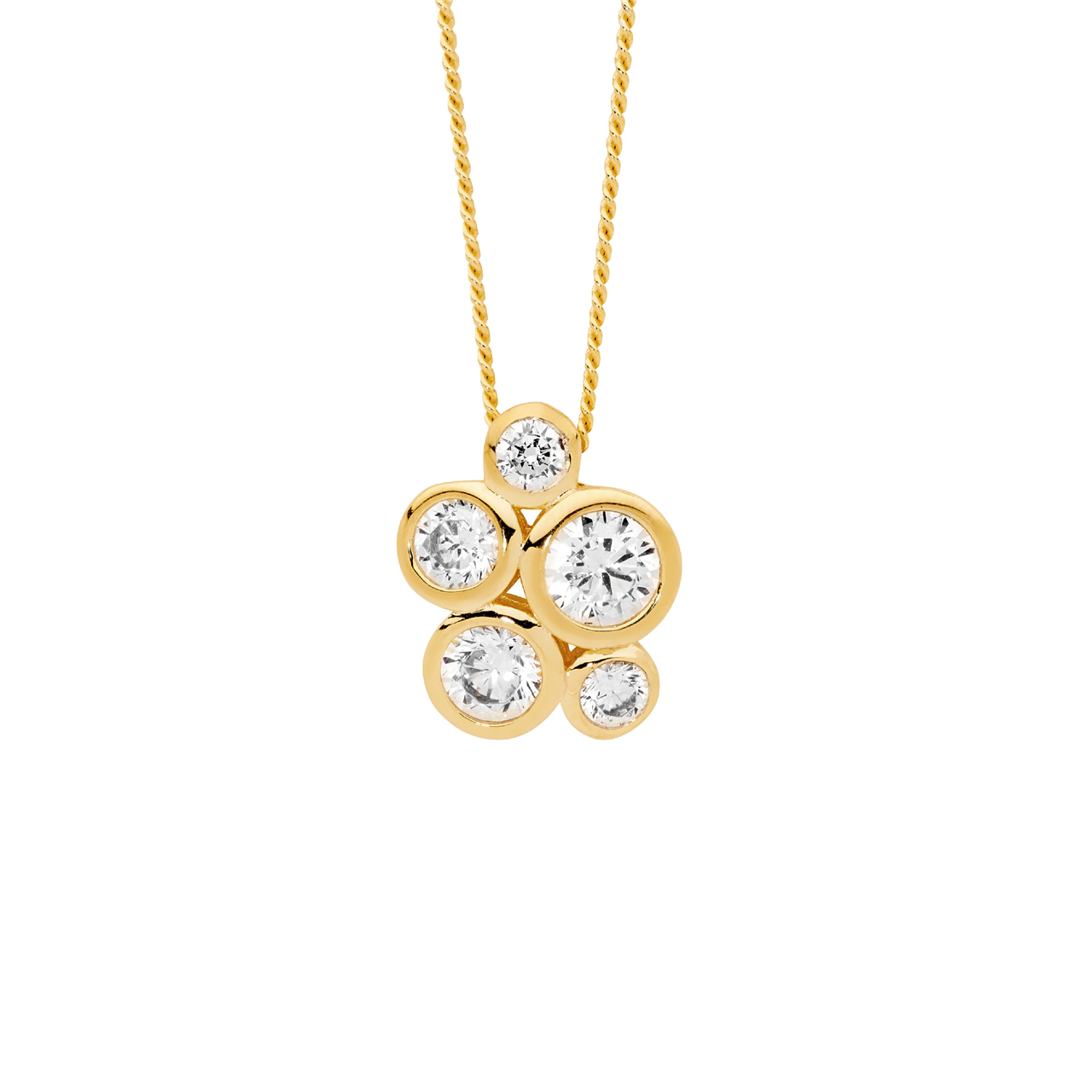 Sterling Silver bezel set White CZ cluster pendant  with gold plating
