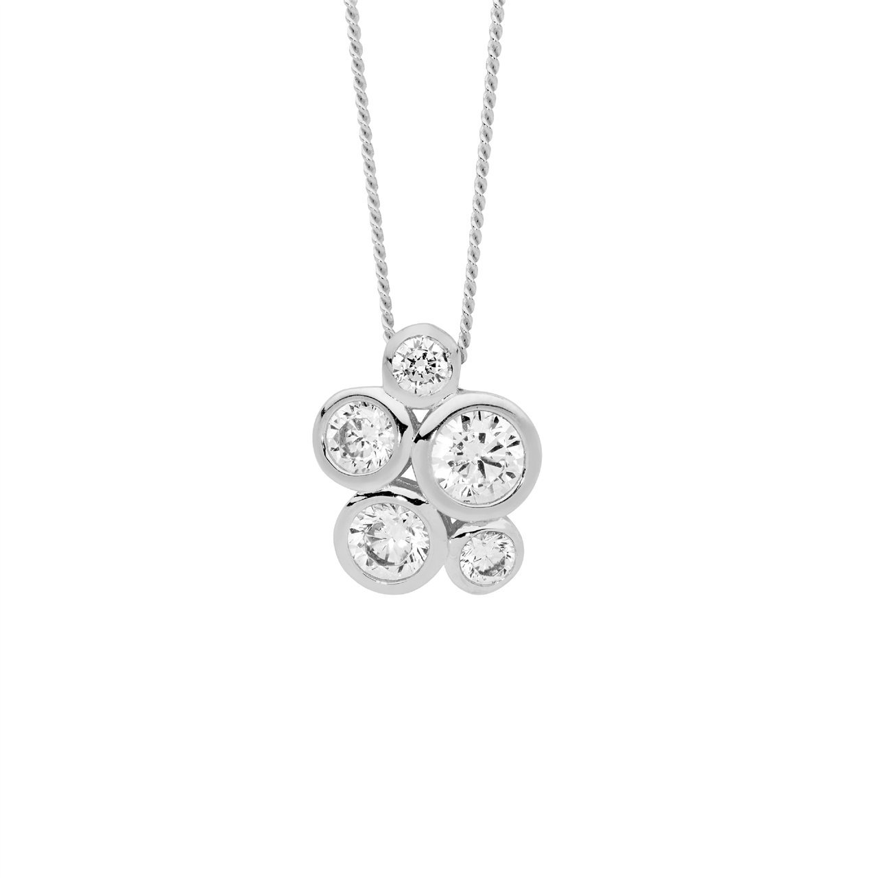 Sterling Silver bezel set White CZ cluster pendant