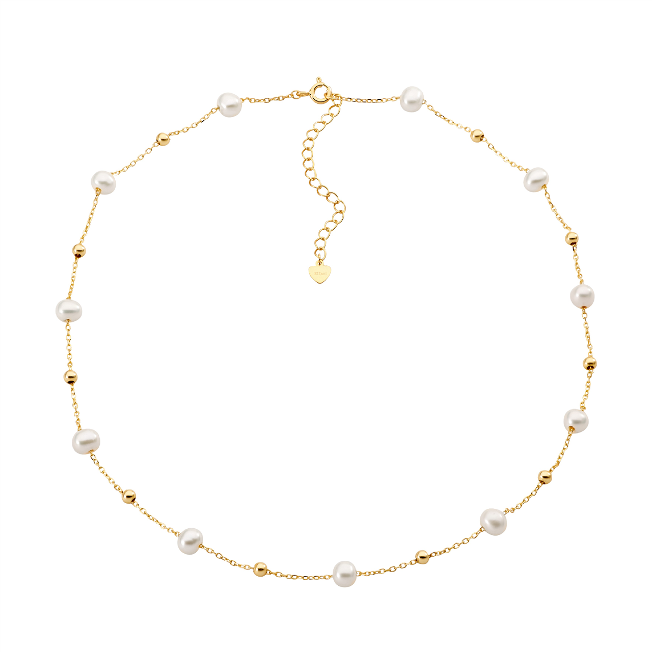 Sterling Silver freshwater pearl & ball 40+5cm necklace  with gold plating