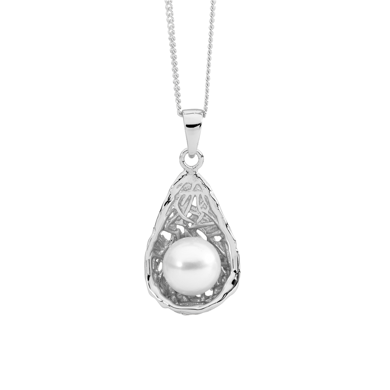 Sterling Silver freshwater pearl in weave basket pendant