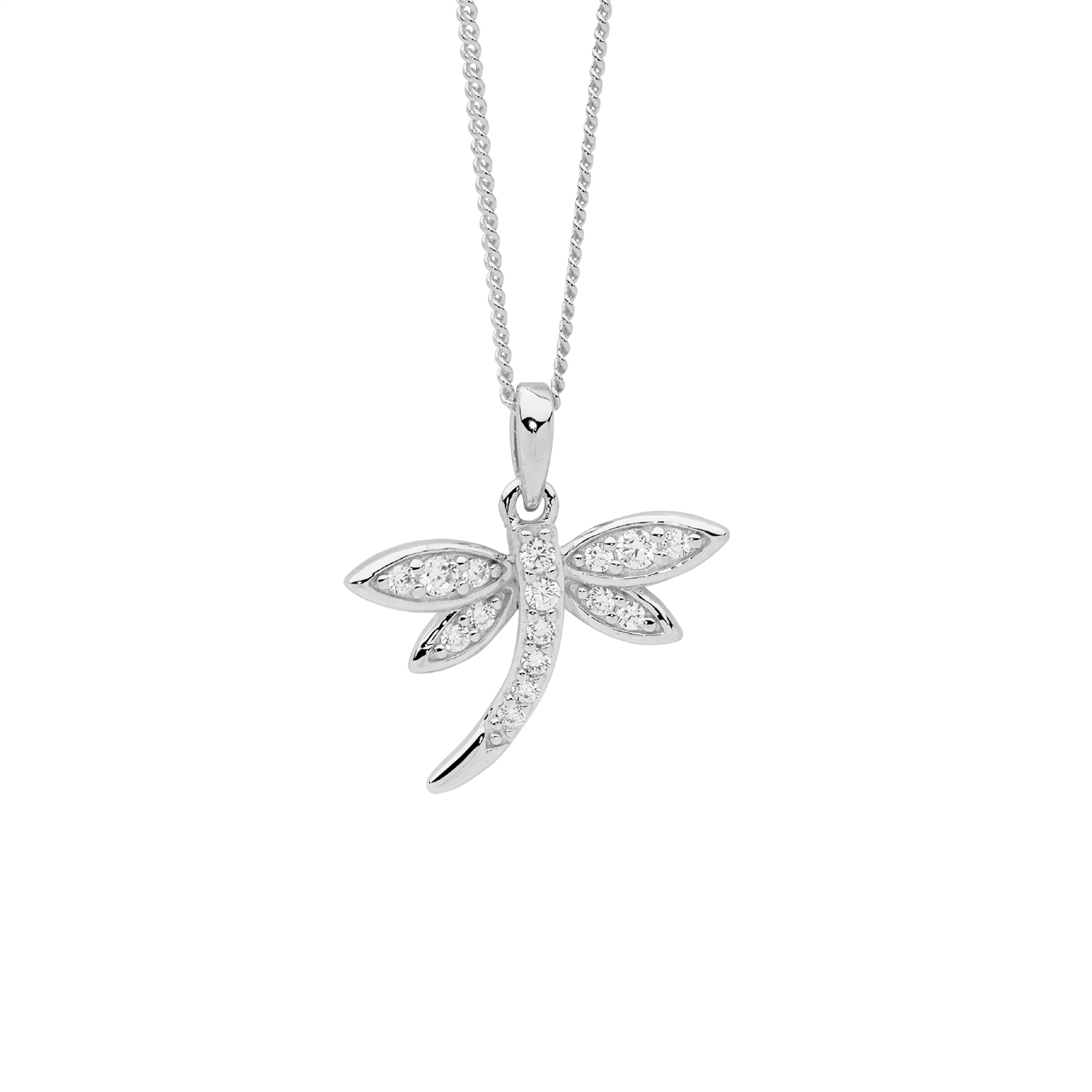 Sterling Silver White CZ dragonfly pendant
