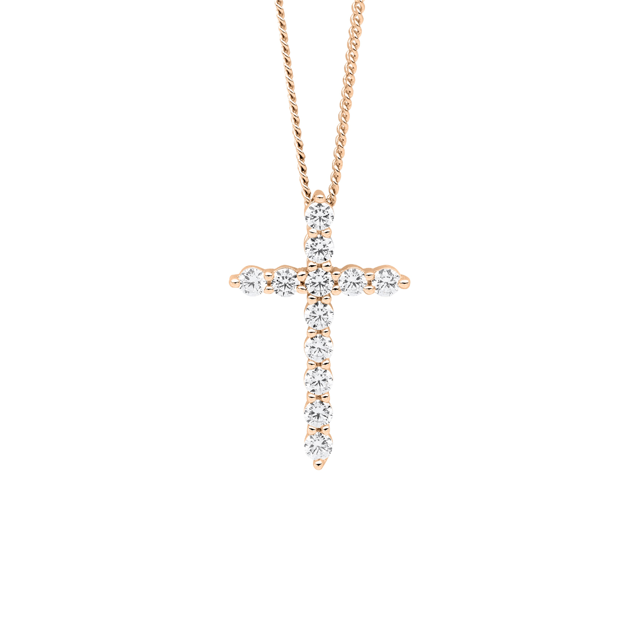 Sterling Silver White CZ 19mm cross slider pendant  with rose gold plating