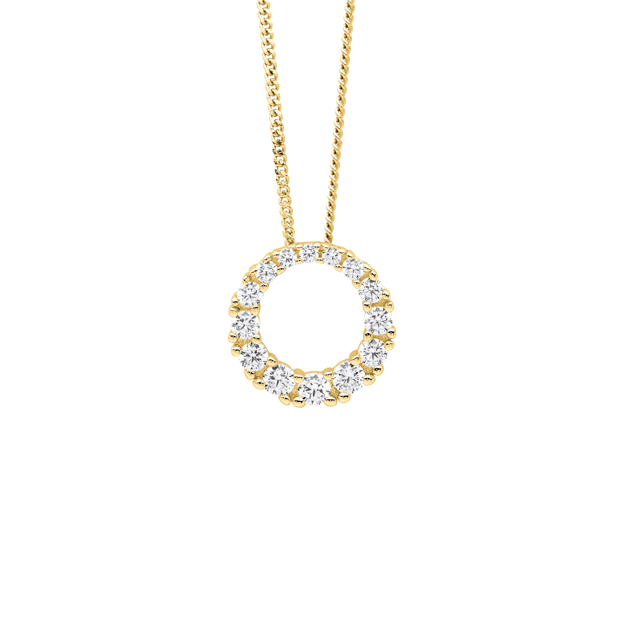 Sterling Silver gradual White CZ 13mm circle pendant  with gold plating