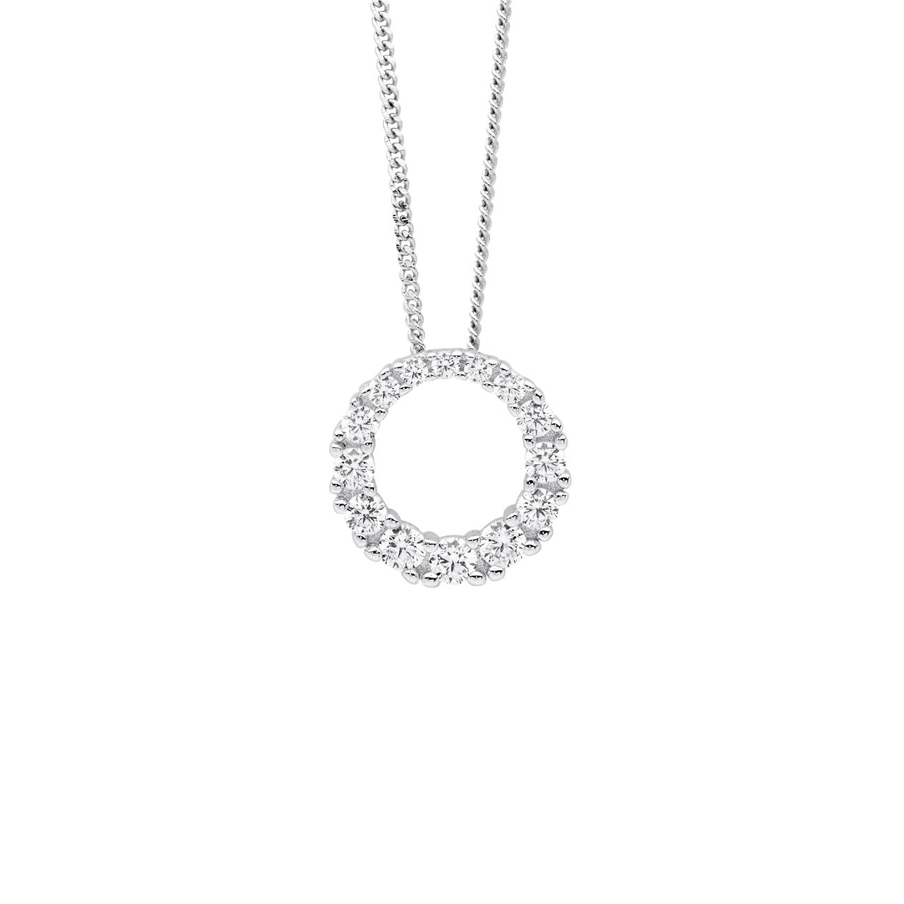 Sterling Silver gradual White CZ 13mm circle pendant