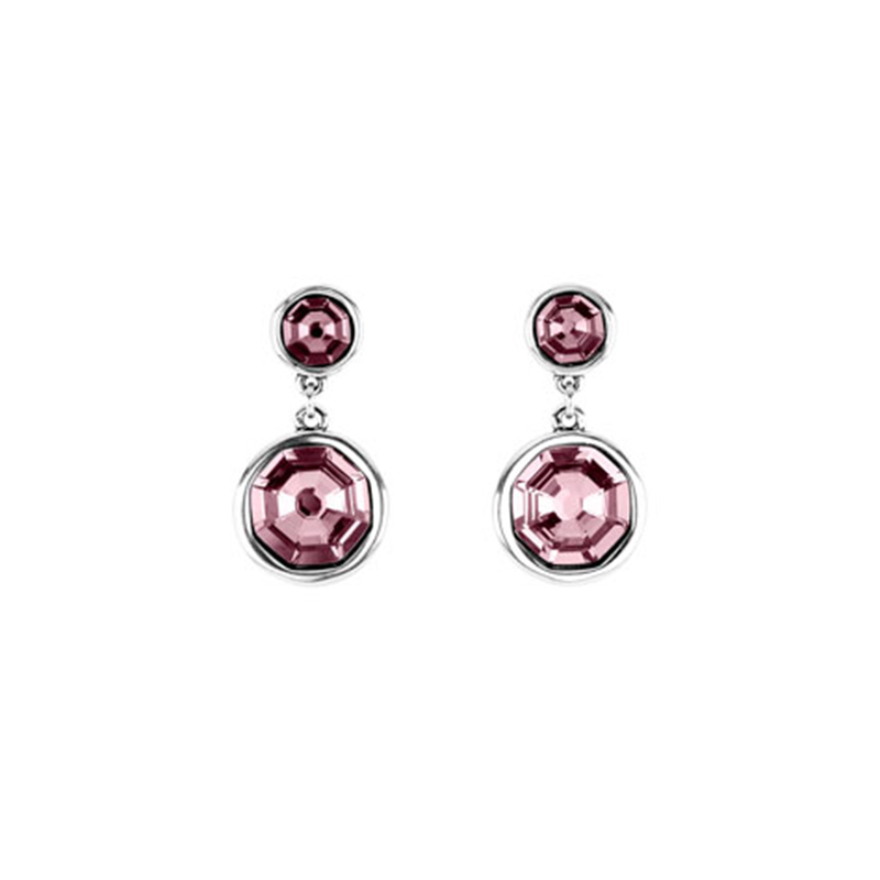 Unode50 DOUBLE TROUBLE EARRINGS 15 micron Silver plated metal alloy earring with 2 pink crystals.