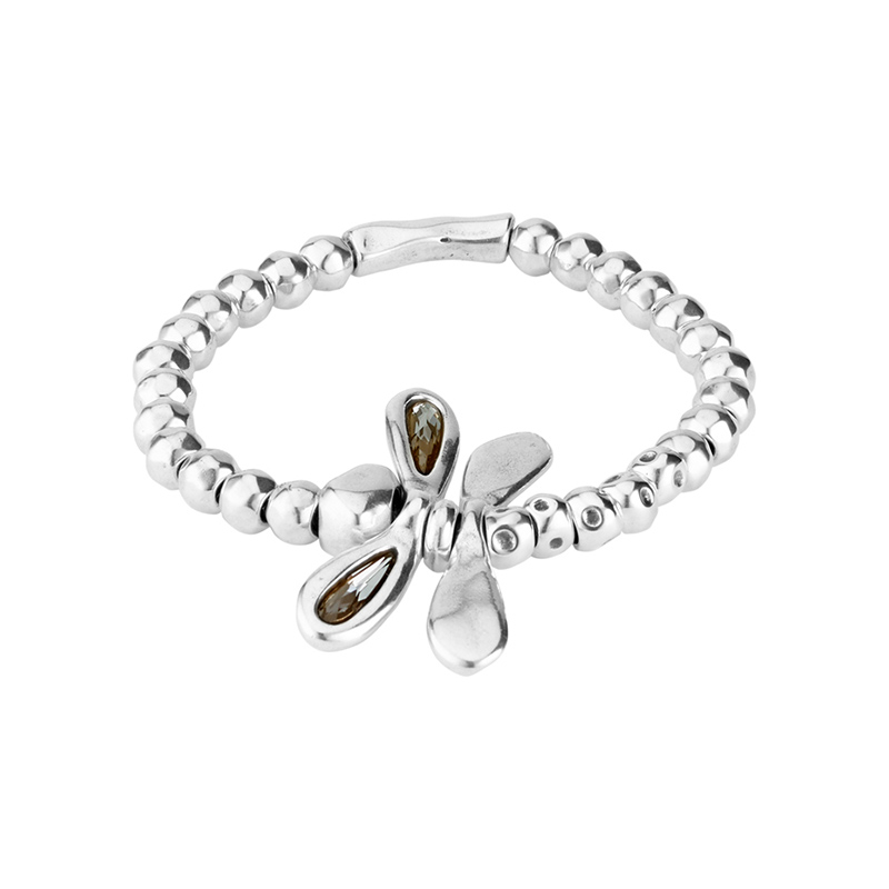 Unode50 LITTLE DRAGON-FLY BRACELET Metal bracelet plated in 15 micron silver with crystals. Medium.