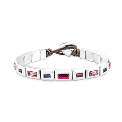 Unode50 GLITTER BY GLITTER BRACELET. 15 micron silver-plated metal alloy bracelet and multicolored faceted crystals. L