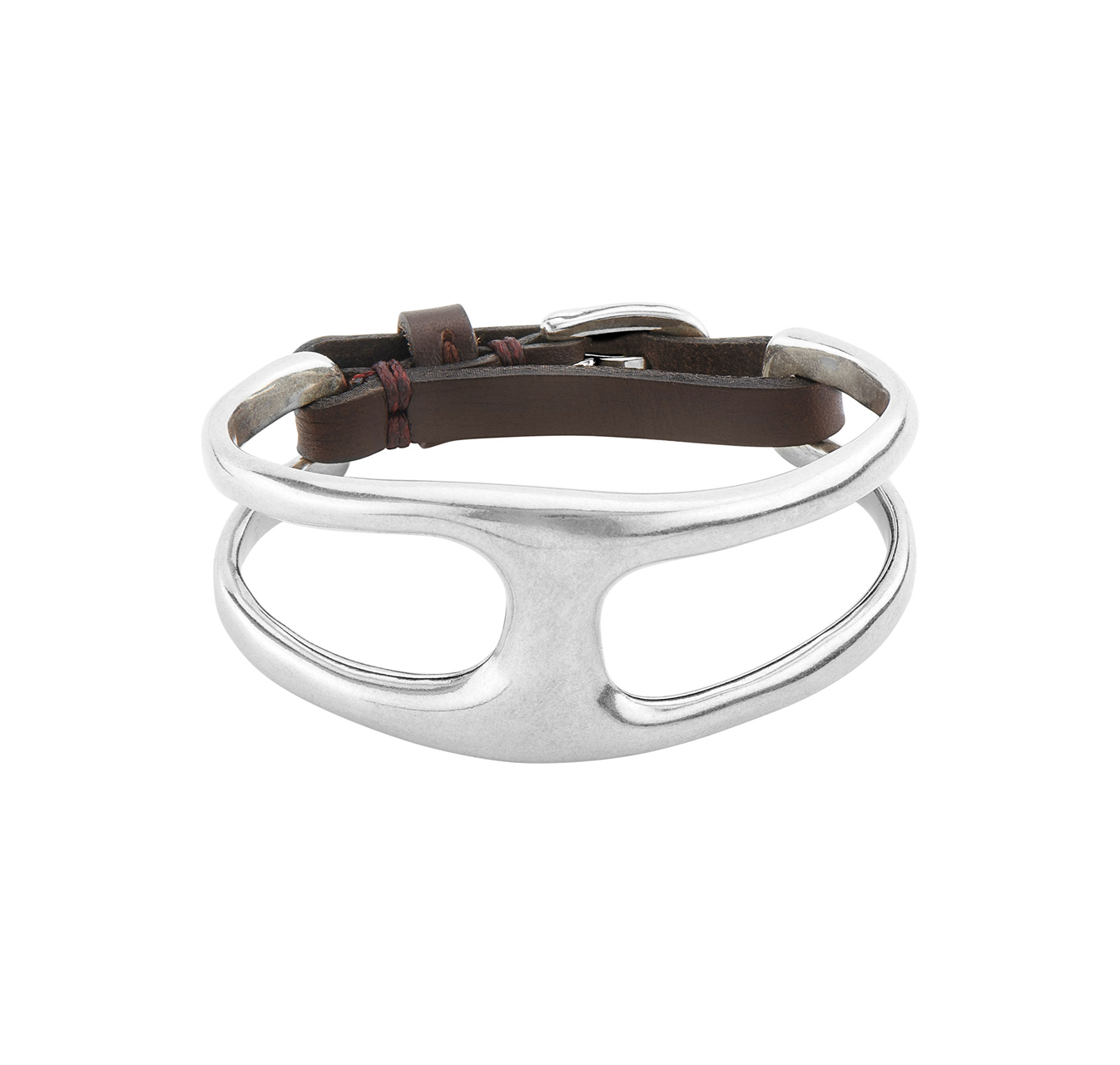 Unode50  TWO IN ONE BRACELET Bracelet in metal plated in 15 micron silver and leather. Large.