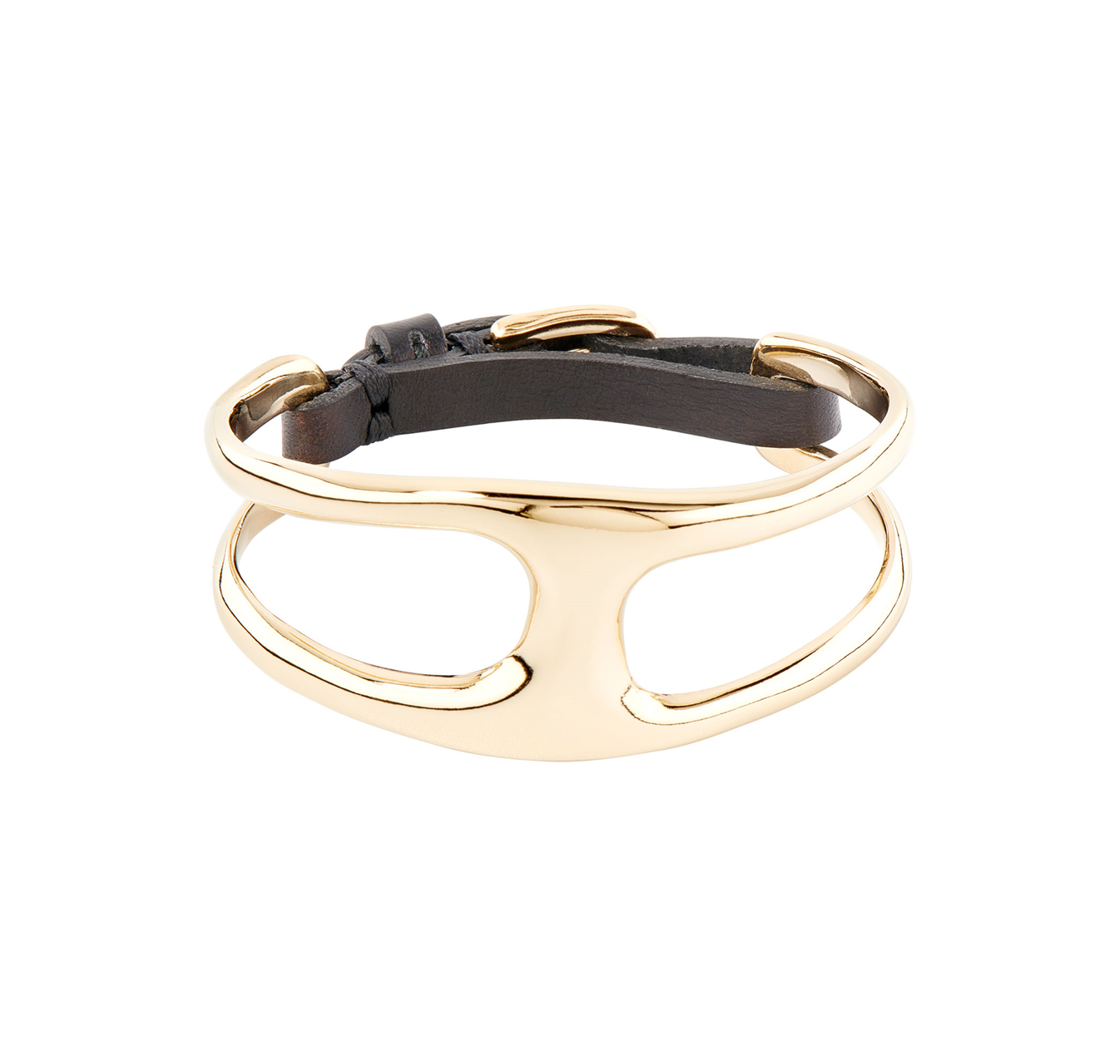 Unode50 TWO IN ONE BRACELET Bracelet in metal plated in 18k gold and leather. Large.